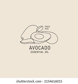 Vector packaging design element and icon in linear style - avocado oil - healthy vegan food. Logo sign