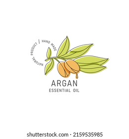 Vector Packaging Design Element And Icon In Linear Style - Argan Oil - Healthy Vegan Food. Logo Sign