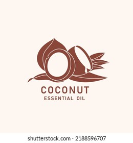 Vector packaging design element and icon in linear style - coconut oil - healthy vegan food. Logo sign