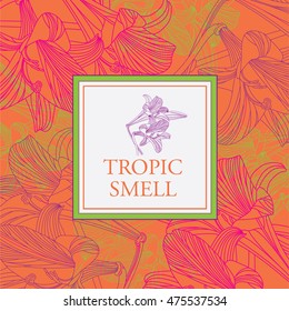 Vector packaging design. Lilies on an orange background. Floral background