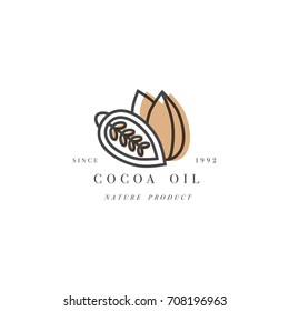 Vector packaging design template and emblem - beauty and cosmetics oil - cocoa. Logo in trendy linear style