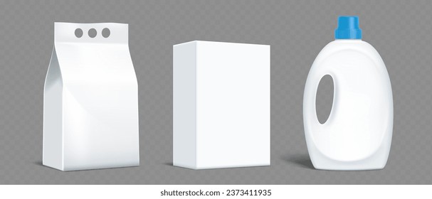 Vector packaging of laundry detergent. Washing powder template isolated on transparent background.