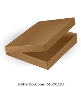 VECTOR PACKAGING: Open empty brown packaging box on isolated white background. Mock-up template ready for design
