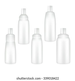 Vector Packaging: Set of white bottle container for cosmetic/perfume on isolated white background. Mock-up template ready for design .