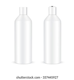 VECTOR PACKAGING: Set of White gray tall round bottle with cap for cosmetic or cologne on isolated white background. Mock-up template ready for design. 