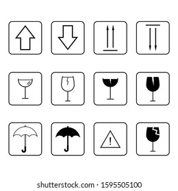 Vector packaging symbols on vector cardboard, Shipping icon set