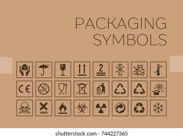 Vector Packaging Symbols Set On Cardboard