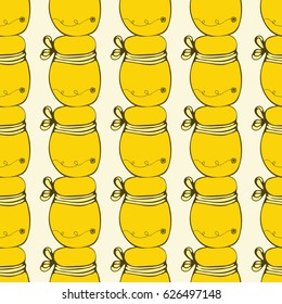 Vector packaging template with seamless honey pattern. Beekeeper background. Natural and organic honey collection with jar.
