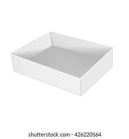 VECTOR PACKAGING: Top view of open white gray packaging box on isolated white background. Mock-up template ready for design.
