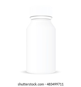 VECTOR PACKAGING: White gray beauty products/cosmetics or medical plastic bottle on isolated white background. Mock-up template ready for design