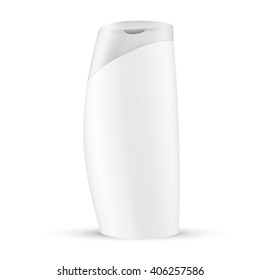 VECTOR PACKAGING: White gray beauty/cosmetic product bottle with gray cap/lid on isolated white background. Mock-up template ready for design
