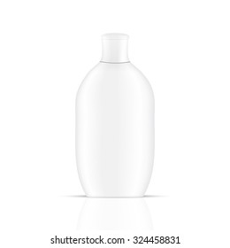 VECTOR PACKAGING: White gray bottle with cap for cosmetic or cologne on isolated white background. Mock-up template ready for design.