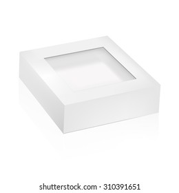 VECTOR PACKAGING: white gray packaging box with top window on isolated white background. Mock-up template ready for design.