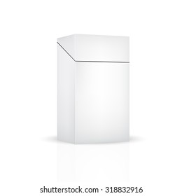 VECTOR PACKAGING: White Gray Carton Box For Cigarette On Isolated White Background. Mock-up Template Ready For Design