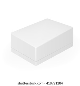 VECTOR PACKAGING: White Gray Closed Mobile Phone Or Shoe Box On Isolated White Background. Mock-up Template Ready For Design.