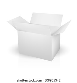 VECTOR PACKAGING: White gray open lid packaging box on isolated white background. Mock-up template ready for design.