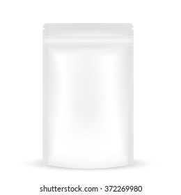 VECTOR PACKAGING: White gray resealable storage packaging bag on isolated white background. Mock-up template ready for design