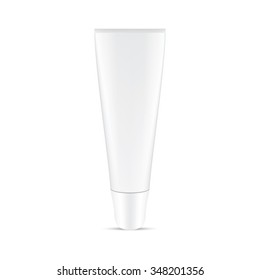 VECTOR PACKAGING: White gray small cosmetic tube with twist to open cap on isolated white background. Mock-up template ready for design 