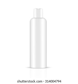 VECTOR PACKAGING: White gray tall round bottle with cap for cosmetic or cologne  on isolated white background. Mock-up template ready for design.