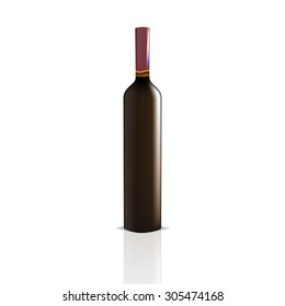 VECTOR PACKAGING: Wine bottle on isolated white background. Mock-up template ready for design