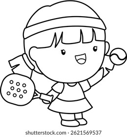 a vector of a padel player in black and white coloring