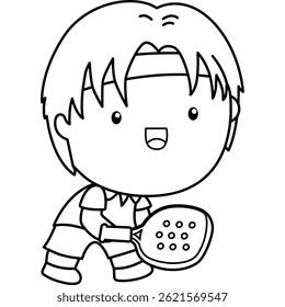 a vector of a padel player in black and white coloring