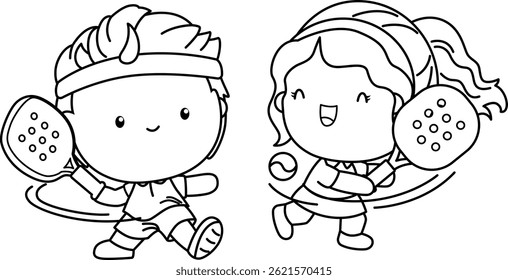 Un Vector de un jugador de pádel en blanco y negro para colorear