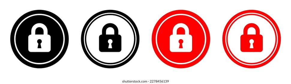 Vector padlock icon, key to lock, padlock icon black and red color
