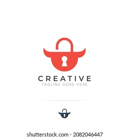 Vector padlock logo Template with animal horn 