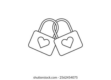 vector padlock with love shaped keyhole, outline style love padlock