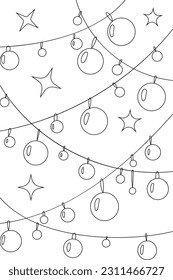 Vector page for coloring. New Year, Christmas gifts, garland. Creative task for children.