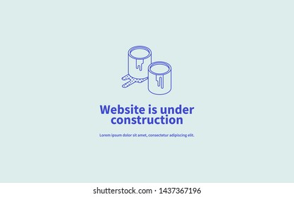 Vector page concept of site under construction with isometric illustration of linear minimalistic paint buckets.