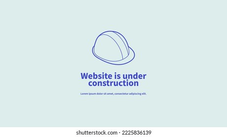 Concepto de página vectorial del sitio en construcción con ilustración isométrica del casco de los trabajadores. Diseño de contorno minimalista simple.