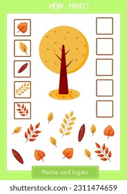 vector page with count autumn leaves for preschool children