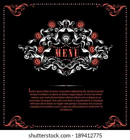 Vector page decoration with calligraphic design elements on black background. 