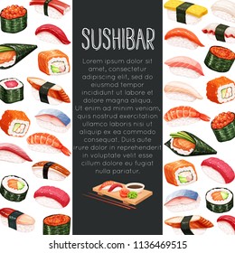 Vector page design japanese sushi roll for asian cuisine promotion template.