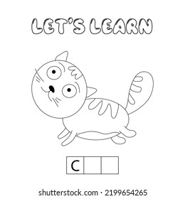 Vector page educational coloring cat for children on a white isolated background.