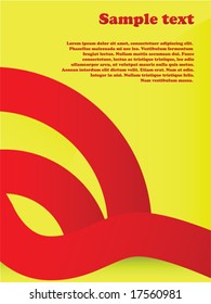 Vector page layout with red curves over yellow background