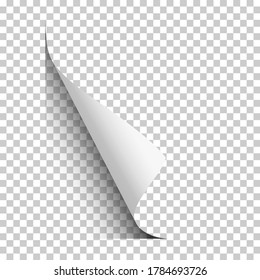 Vector Page Lower Left Curl With Shadow On Blank Transparent Sheet Of Paper