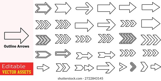 Conjunto de iconos de contorno de página de Vector con varias direcciones de flecha y símbolos de navegación aislados en fondo transparente

Esta completa colección cuenta con una amplia variedad de iconos y símbolos de flecha de Vector diseñados en un estilo de contorno limpio y moderno. El conjunto muestra numerosos diseños de flechas en diferentes direcciones y estilos, incluidas flechas curvas rectas y en bucle para representar varios caminos y movimientos. Estos íconos están meticulosamente diseñados con un peso de línea consistente para proporcionar un aspecto profesional y cohesivo para cualquier interfaz de usuario o proyecto de Diseño gráfico. Cada elemento está aislado en un fondo transparente, lo que lo convierte en una opción ideal para desarrolladores web y diseñadores que necesitan un Clipart de alta calidad para indicar secuencias de flujo o proceso de direcciones. La estética minimalista en blanco y negro garantiza que estos iconos se puedan integrar sin problemas en diversos temas de diseño que van desde infografías técnicas hasta diseños creativos de redes sociales.

Las características clave incluyen
Variedad Direccional Extensa Incluye una amplia gama de flechas que apuntan en múltiples direcciones, como arriba abajo, izquierda, derecha y diagonal para cubrir todas las necesidades de navegación.

Cada icono está diseñado con un estilo de arte lineal limpio y simple que es fácil de reconocer y visualmente atractivo para las interfaces modernas.

Elementos gráficos versátiles Perfecto para menús de navegación por Sitio web App móvil UI UX diseña manuales de instrucciones y presentaciones interactivas.

Vector editable de alta calidad Proporcionado como archivos de Vector totalmente escalables y editables que permiten una personalización precisa del tamaño y el peso del trazo sin perder claridad.