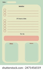 vector page template for diary in cute style on blue background