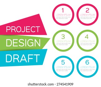 Vector page template in modern style. Business options banner: pink, blue and green colors. For infographic, presentation, workflow layout, number options, step up options, web template.
