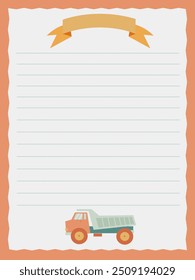 vector page template for records with construction equipment for boys