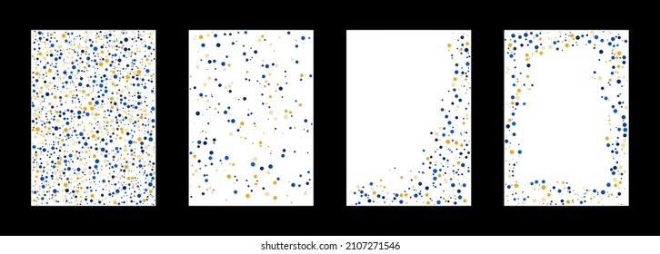 Vector page templates of polka designs. There are set of polka dot patterns in blue and yellow colors. This background can use for paper, page, greeting, card, book purposes.