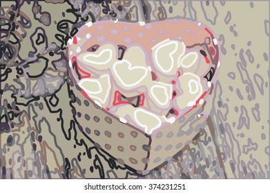 vector paint , abstract background of tint brown marshmallows in box , heart shape