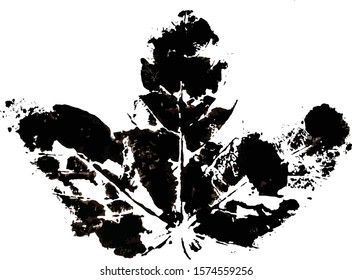 Vector Paint Blot Print Making Stamp of a Leaf in Black