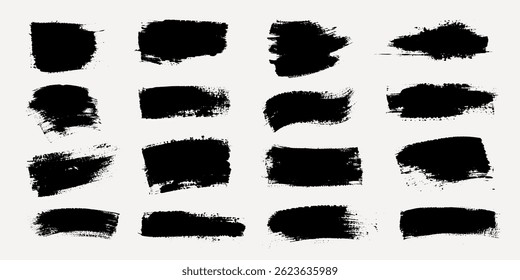 Vector paint bold brush strokes. Ink black hand drawn thick grunge lines abstract shapes, smears. Overlay, textures, brushes design.
