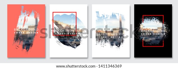 Vector paint\
brush clipping masks for flyer, presentation, brochure, banner,\
poster design. City blur\
background.