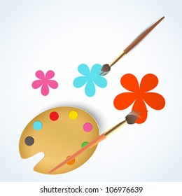 vector paint brush with drawn flower
