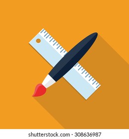Vector paint brush and ruler icon